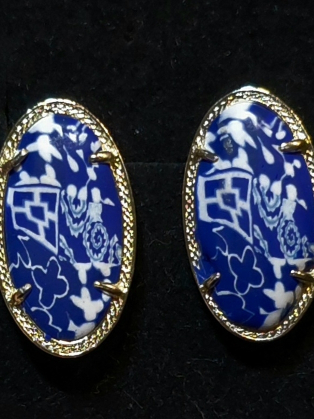 JILZARAH Kismet Blue & White Polymer Clay Oval Stud Earrings